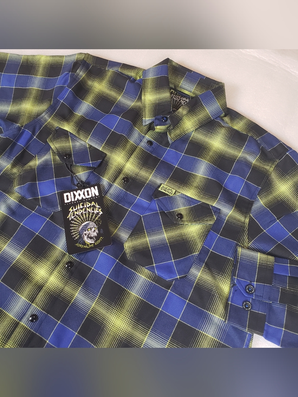 NWT Dixxon Men's Large Suicidal Tendencies Adrenaline Addict Flannel Plaid Shirt